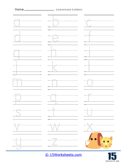 Alphabet Writing Lowercase Letters Worksheet for Kindergarten 24 Kindergarten student practicing writing lowercase letters on an alphabet worksheet 24