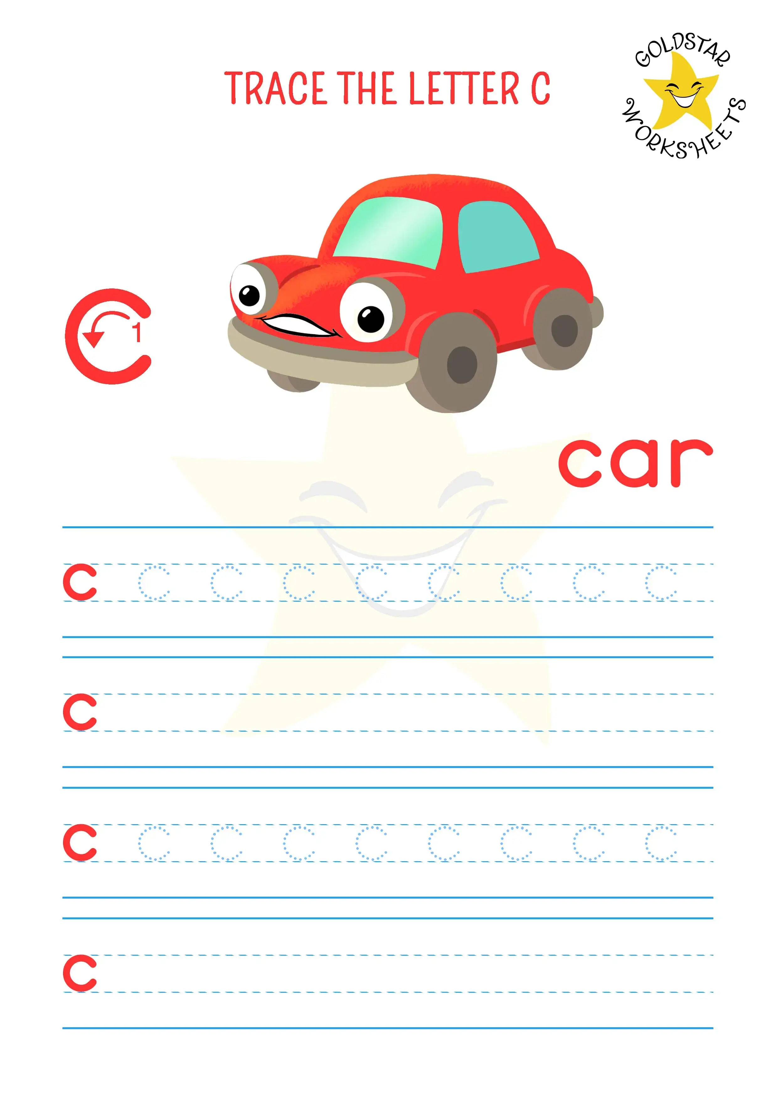 Pre-K worksheet with tracing lines for lowercase letters c, o, and a