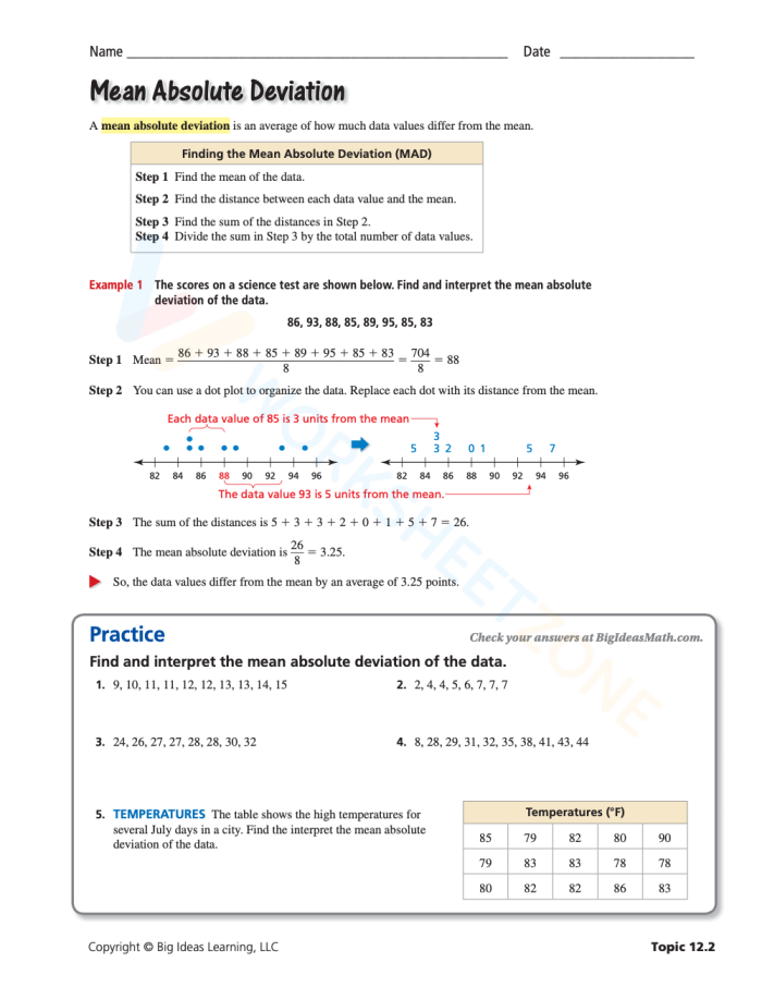 Sixth grade students calculating mean absolute deviation with fraction data sets on a worksheet