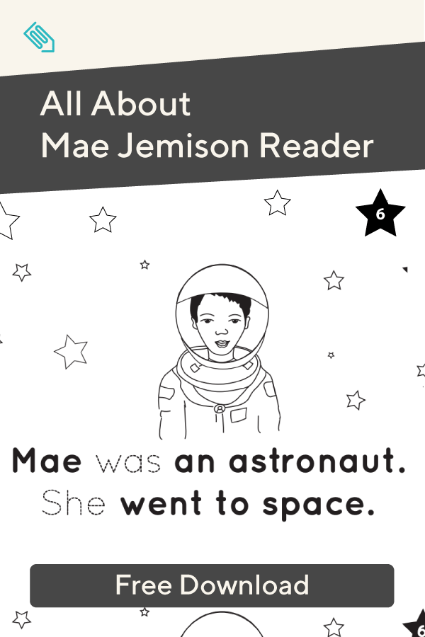 Kindergarten students reading an illustrated biography about astronaut Dr. Mae Jemison