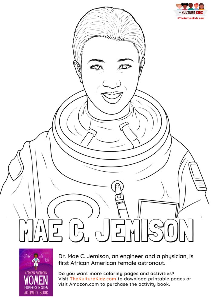 Mae Jemison biography worksheet featuring fraction problems for fourth grade students