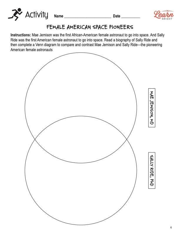 Fourth grade reading comprehension worksheet featuring a biography of astronaut Mae Jemison and fraction word problems