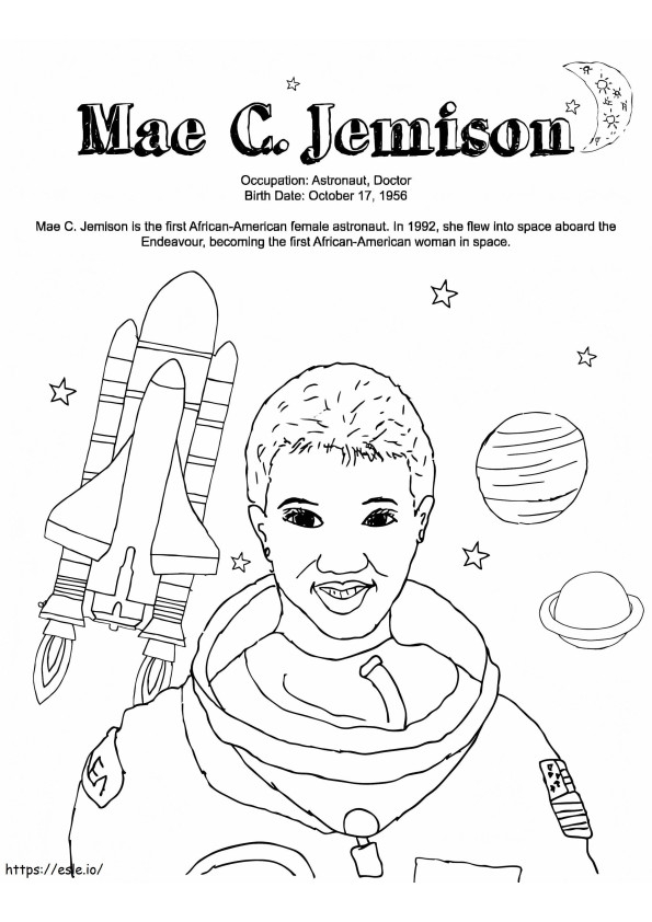 Illustrated page from Mae Jemison reader showing young students learning about the astronaut and space explorer