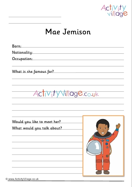 Fourth grade reading comprehension worksheet featuring a biography of astronaut Mae Jemison and fraction practice problems