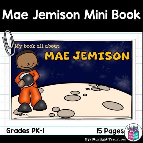 Mae Jemison Mini Book worksheet for Pre-K students featuring tracing and coloring activities about the astronaut and scientist
