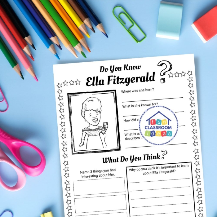 Kindergarten reading worksheet featuring an illustration of Dr. Mae Jemison for the All About Mae Jemison reader