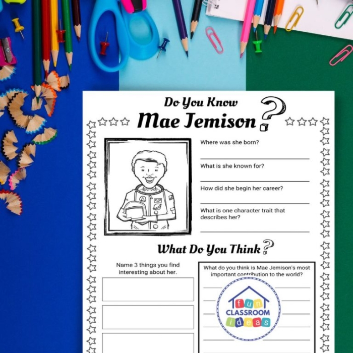 Introducing Mae Jemison the Star worksheet 22 for third grade grammar skills A third grade reading comprehension worksheet featuring a biography of astronaut Mae Jemison for grammar and mechanics practice