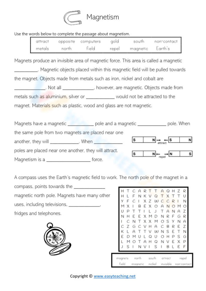Sixth grade students completing a physics worksheet on investigating magnetic force magnitude using ratios and proportions.