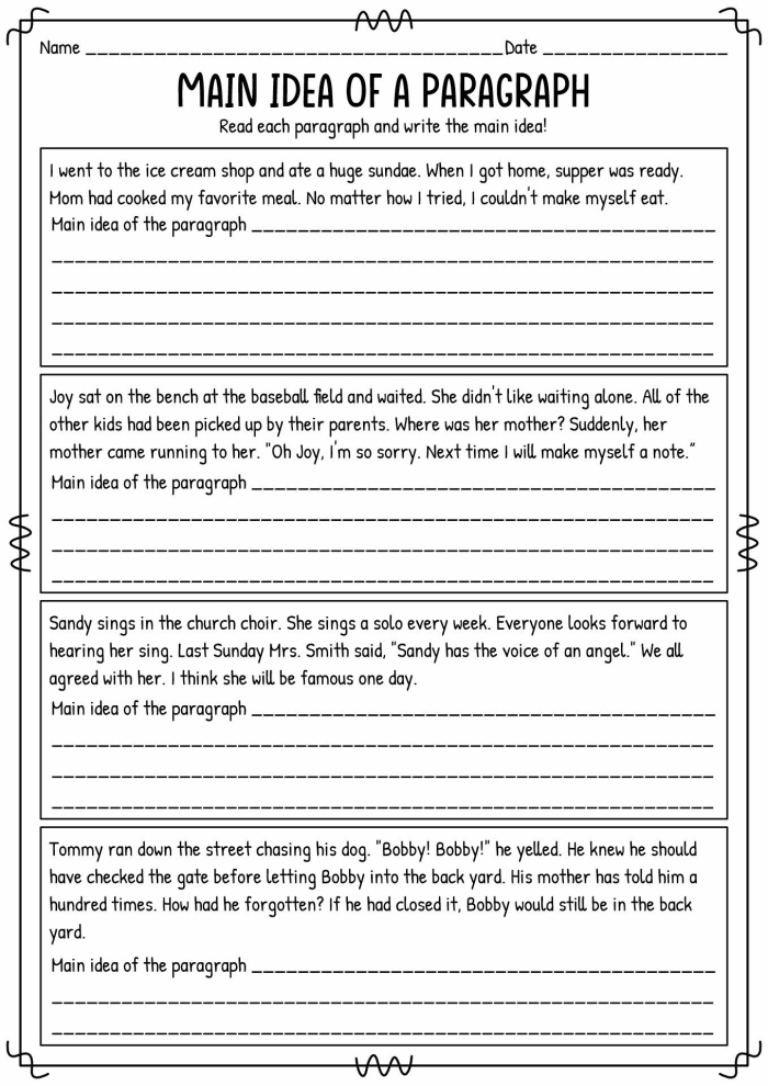 Third grade reading comprehension worksheet teaching students how to identify main ideas and supporting details in texts