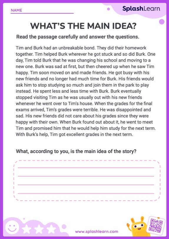 Fourth grade literacy worksheet focused on identifying the main idea of a text about the Moon