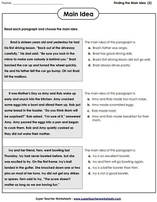 Third Grade Reading Comprehension Worksheet on Identifying Main Ideas Main Idea Multiple Choice worksheet for third graders focusing on nonfiction comprehension