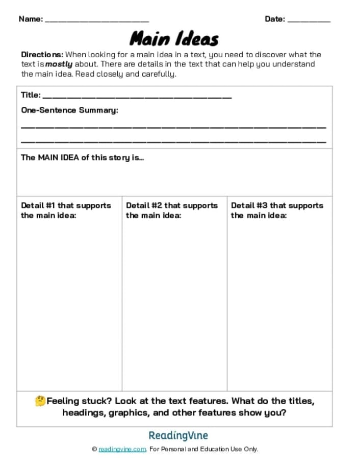 Worksheet image showcasing a reading comprehension activity for identifying main ideas Main Idea Multiple Choice worksheet for third graders focusing on nonfiction texts