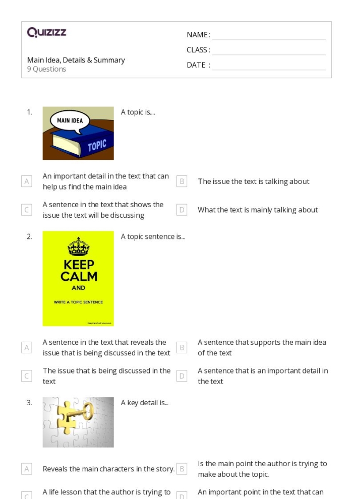 Reading Corner Main Idea and Details Part 2 Worksheet for Fourth Grade Students Fourth grade student practicing reading comprehension by identifying the main idea and supporting details in a worksheet