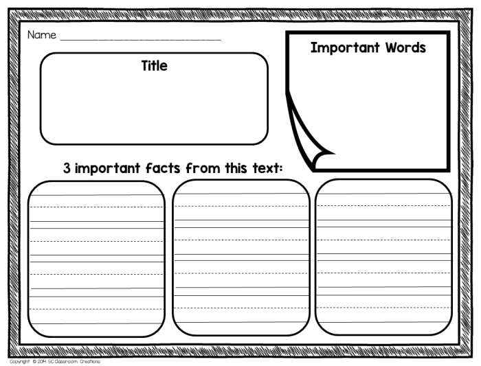 Kindergarten nonfiction graphic organizer template for identifying the main idea and supporting details