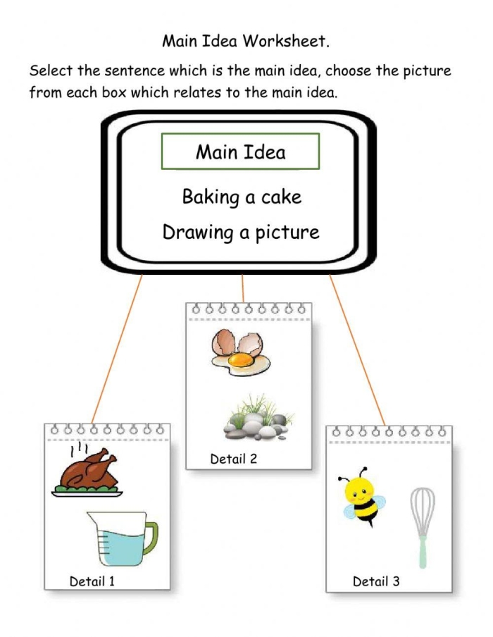 Third grade reading comprehension worksheet focused on identifying main ideas and supporting details