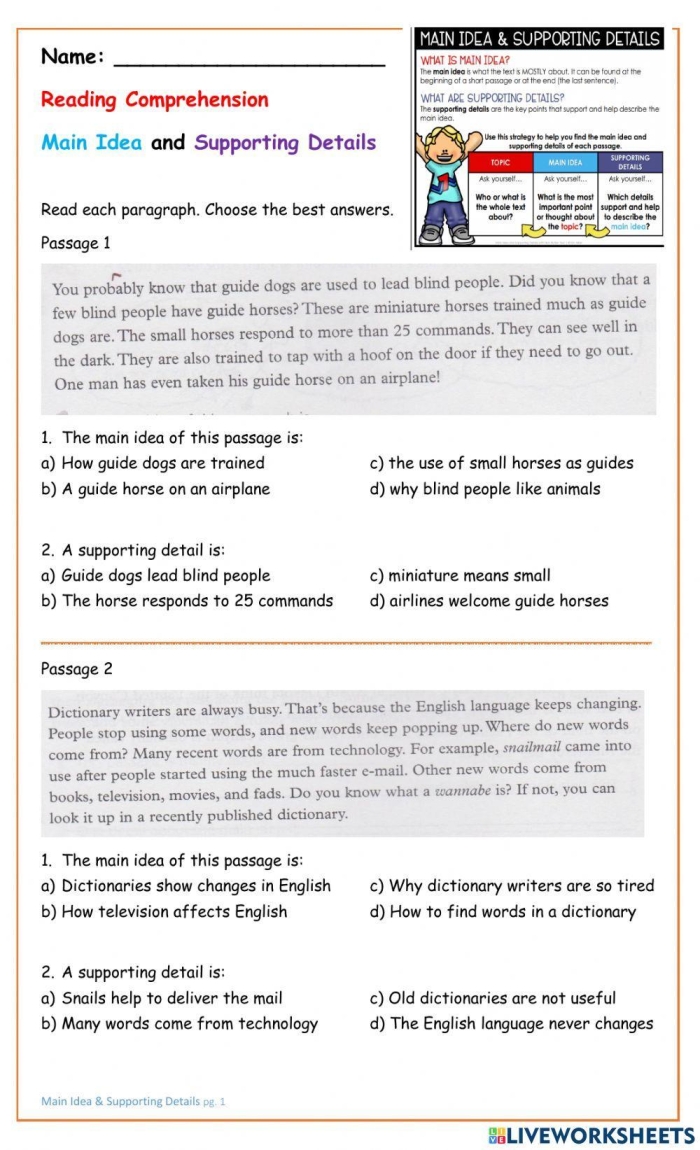 Main Ideas and Supporting Details Worksheet 21 Earth and Space Science Fourth grade Earth and Space Science worksheet focusing on main ideas and supporting details
