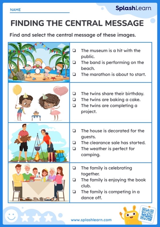 Main Idea of a Story Worksheet for second graders focusing on reading comprehension skills