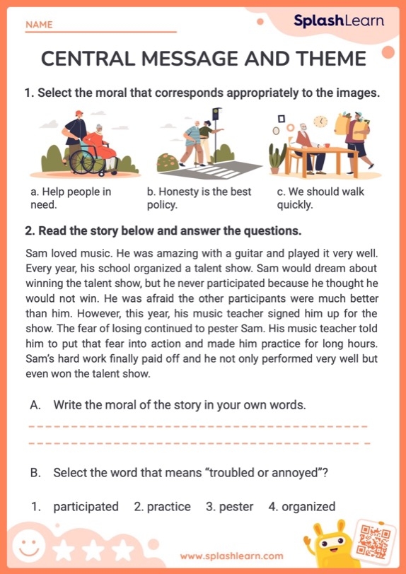 Main Idea of a Story worksheet for third graders focusing on reading comprehension skills