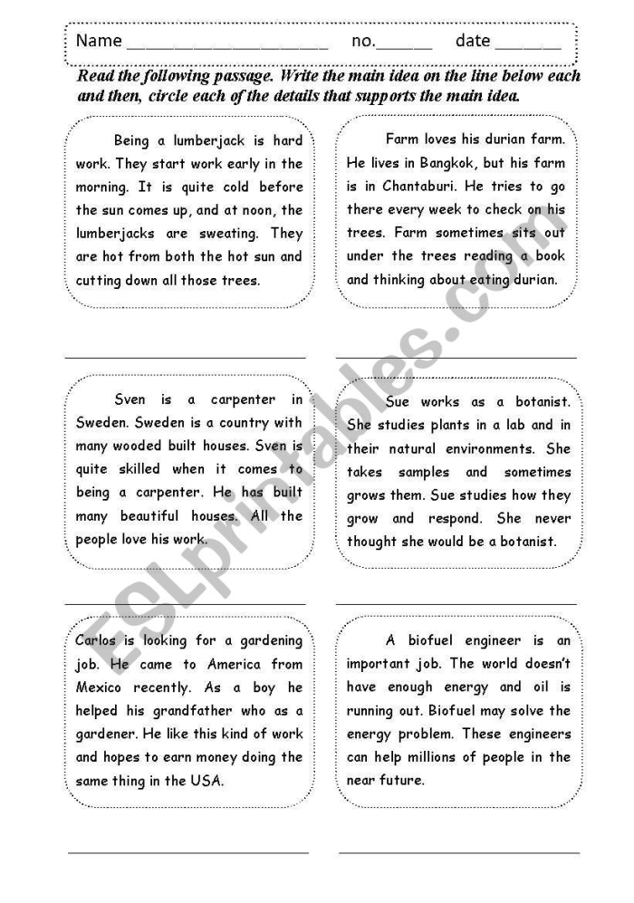 Main Ideas and Supporting Details Earth Science Worksheet 15 Fourth grade Earth and Space Science worksheet focusing on identifying main ideas and supporting details 15