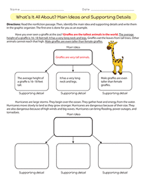 Earth and Space Science worksheet for Fourth Grade What's It All About? Main Ideas and Supporting Details worksheet for Fourth Grade