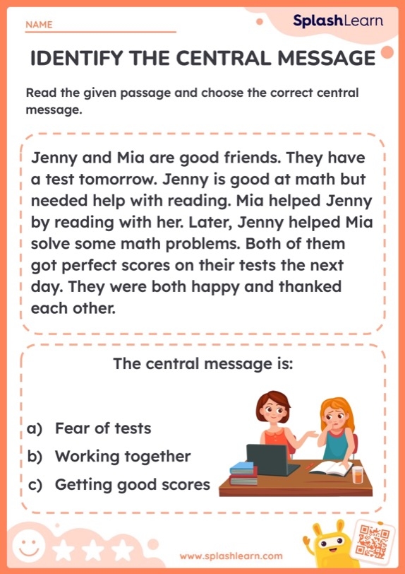 Main Idea of a Story Worksheet for second graders focusing on reading comprehension skills