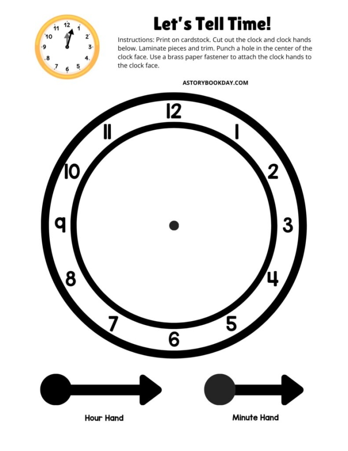 Reading worksheet for First Grade Colorful worksheet for first graders to create and learn about clocks. Engaging Make a Clock activity for young learners.