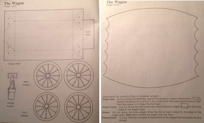 Geometry worksheet for Second Grade Colorful printable worksheet for creating a paper covered wagon, designed for second graders. Make a Covered Wagon! geometry project for young explorers to color and assemble.