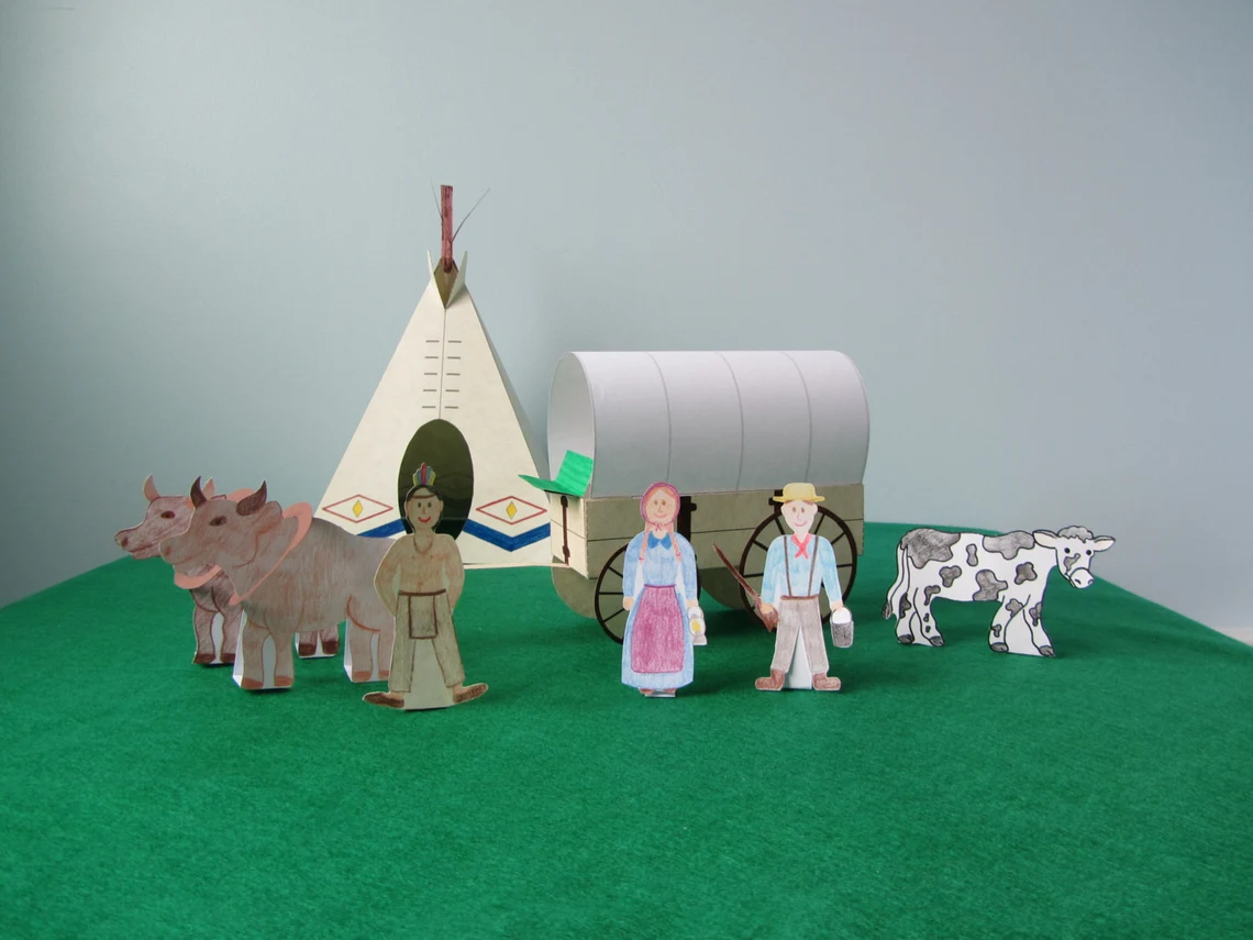 Make a Covered Wagon! worksheet for fun exploration and creativity in geometry Colorful worksheet for creating a paper covered wagon, designed for second graders learning geometry