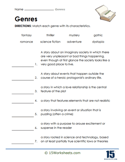 Children matching reading genres with descriptions in the Make a Match worksheet