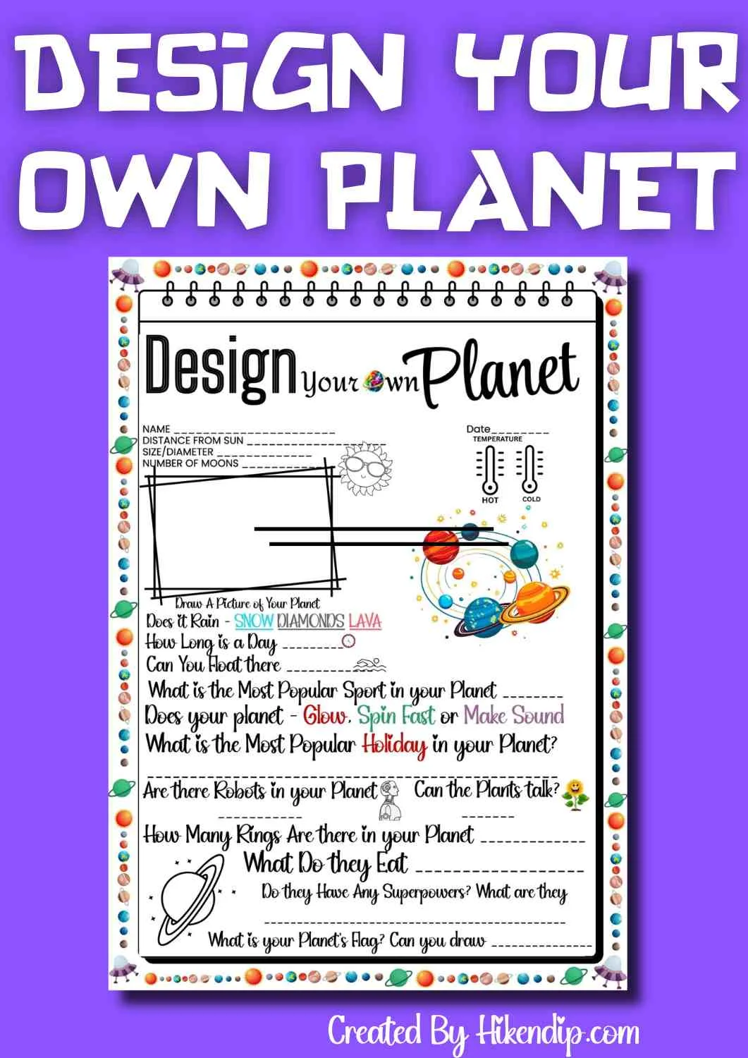 Design your own planet worksheet for imaginative learners in third grade Worksheet for creating a personalized planet, featuring numbers and counting exercises for third graders