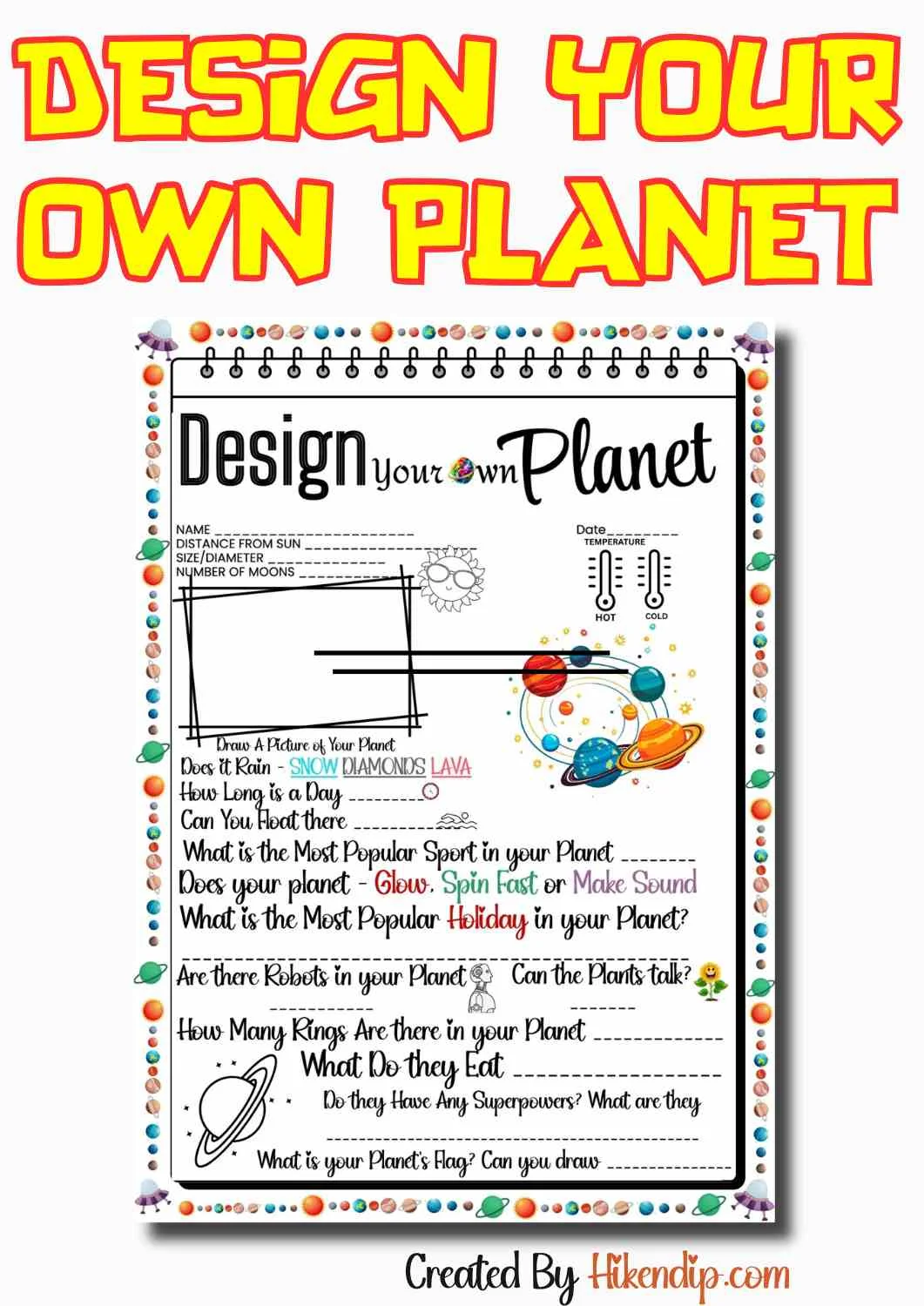 Design your own planet worksheet for creativity and scientific exploration Colorful worksheet for third graders to create their own planet while practicing numbers and counting