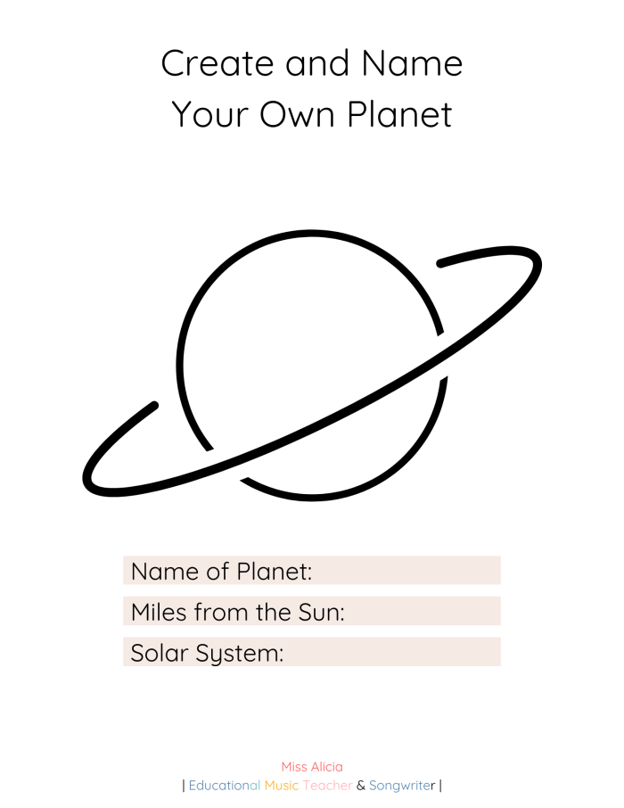 Creative worksheet for designing a unique planet, focusing on numbers and counting skills Make a Planet worksheet for third graders to explore creativity and science through design