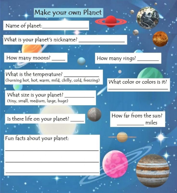 Creative "Make a Planet" worksheet for third graders focusing on numbers and counting Colorful worksheet for kids to create and imagine their unique planet