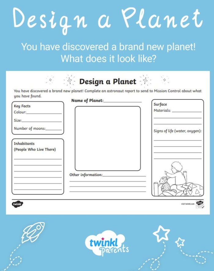 Design your own planet worksheet for third graders to inspire creativity and imagination A colorful worksheet for children to create their own planet while practicing numbers and counting