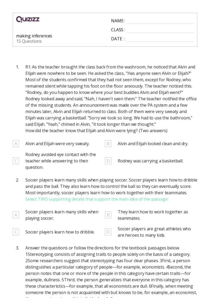 Make Your Own Inferences Worksheet Third Set for Second Grade Literacy Skills Second grade students completing a Make Your Own Inferences worksheet with simple sentences