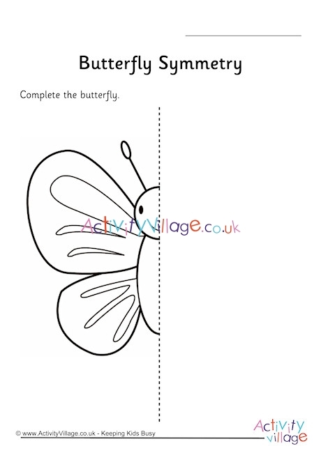 Colorful butterfly symmetry worksheet for first graders featuring a fun coloring activity