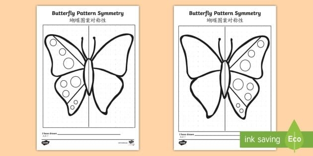 Coloring page featuring butterfly symmetry for first graders