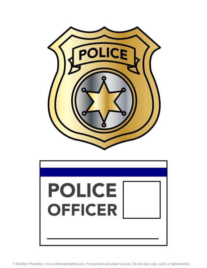 Printable police badge worksheet for kindergarten students to learn about community helpers. Create your own police badge to engage children with the role of police officers.