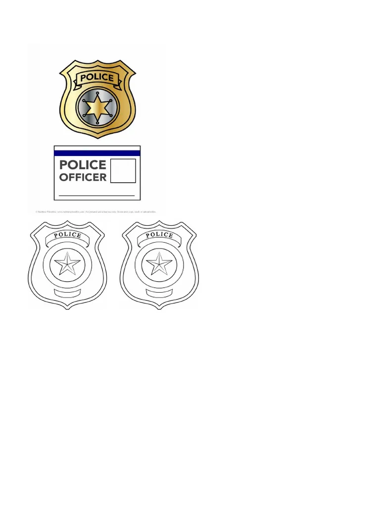Printable police badge worksheet for kindergarten students to learn about community helpers. Make Your Own Police Badge activity for young learners to engage with the role of police officers.