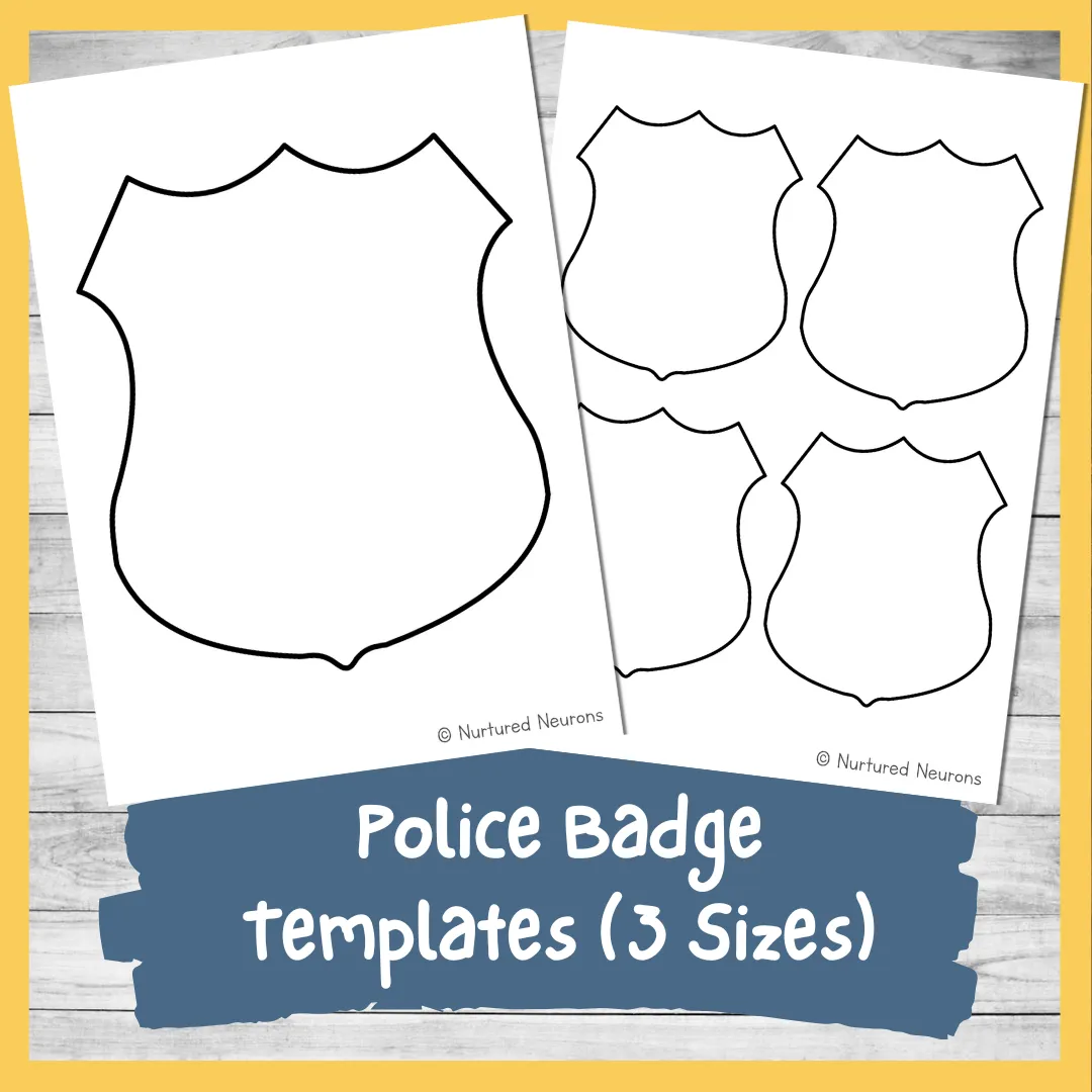 Printable police badge worksheet for kindergarten students to learn about community helpers. Fun and engaging activity to introduce kids to police officers.