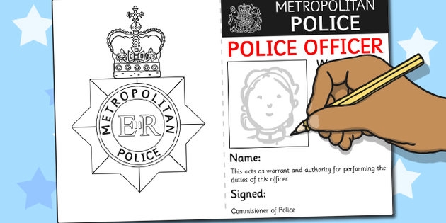Printable police badge worksheet for kindergarteners to learn about community helpers.
