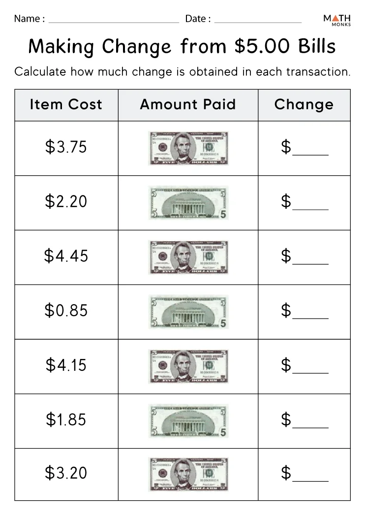 Engaging Stationery Math worksheet for second graders Worksheet on making change for kids learning about money