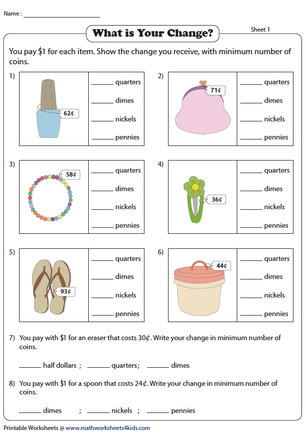 Making Change: Engaging Stationery Math Worksheet for Kids Worksheet on making change for second graders practicing math skills