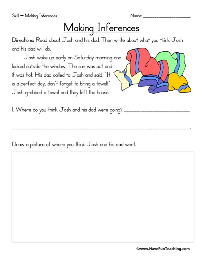 Make Your Own Inferences Worksheet 4 for Second Grade Reading Second grade student worksheet about making inferences with alphabet themed sentences