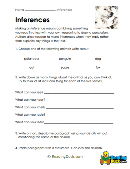 Worksheet featuring fun facts about animals for making inferences in reading. Making Inferences About Awesome Animals worksheet for fourth graders.