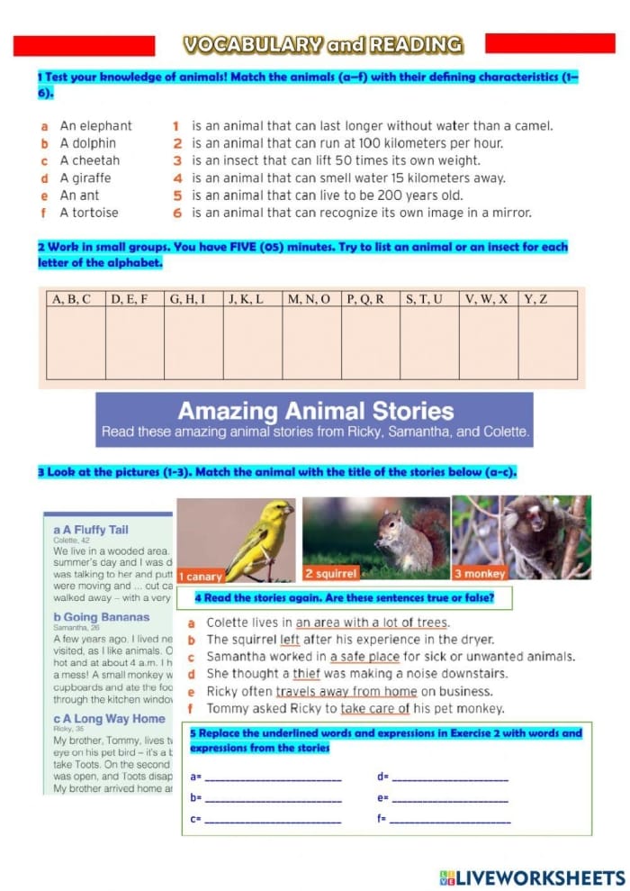 Worksheet featuring awesome animals for students to practice making inferences