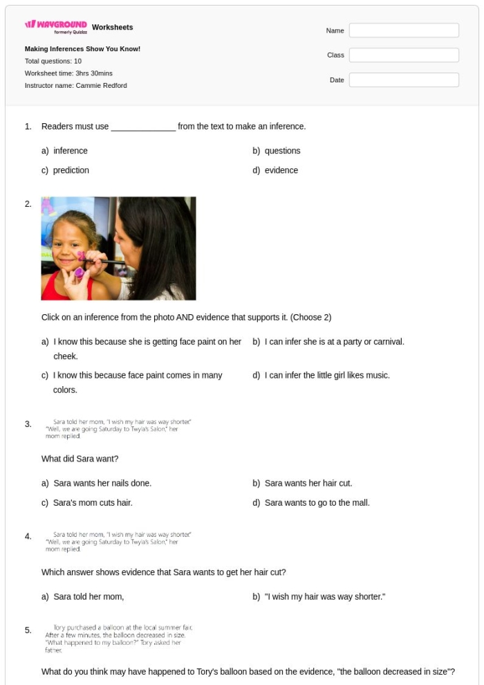 Sight Words worksheet for Fifth Grade Worksheet for making inferences and interpreting fiction in fifth grade. Making Inferences to Interpret Fiction Worksheet Image 18