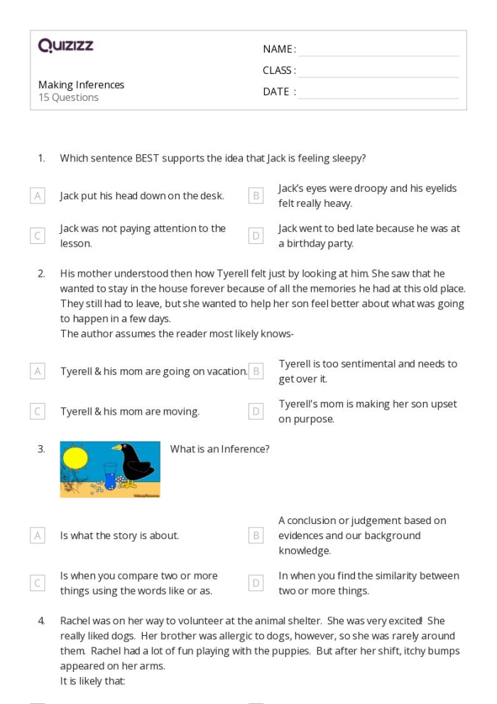 First grade student completing a making inferences worksheet with picture clues and Chinese characters