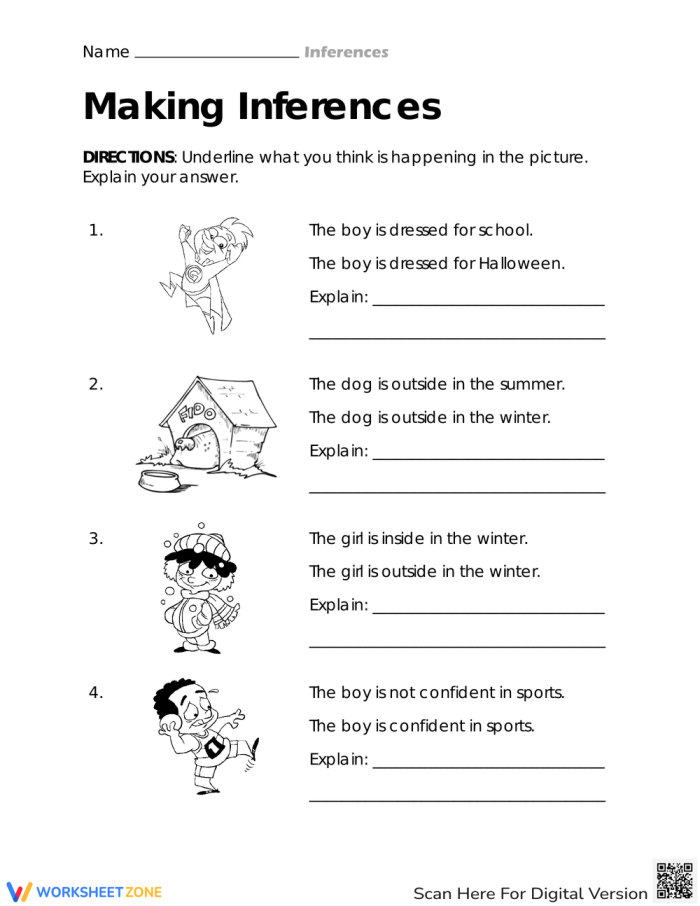 First grade Chinese worksheet showing a reading passage with multiple choice questions about making inferences