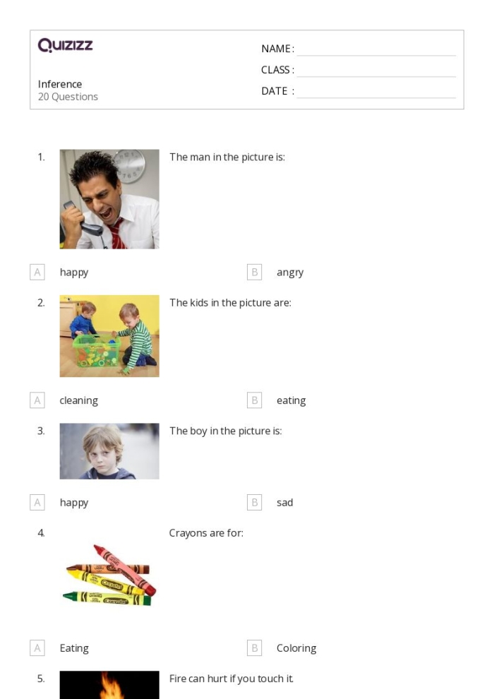 Fourth grade student completing a worksheet on making inferences in a fictional text